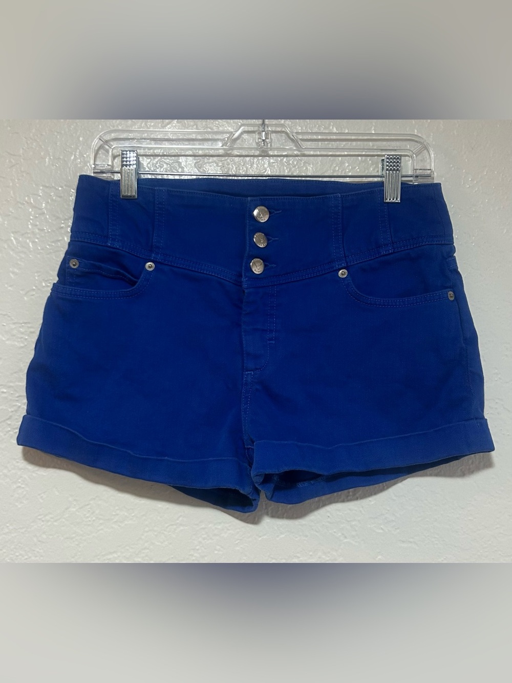 bebe High-Waist Cobalt Blue Button-Front Shorts